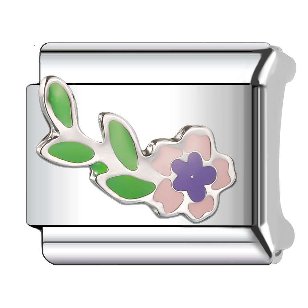 New Women's Gift Romantic Flower Bead Italian Charms Links Bangle Beads Fit 9mm Stainless Steel Bracelet Making DIY For Women Fashion Jewelry