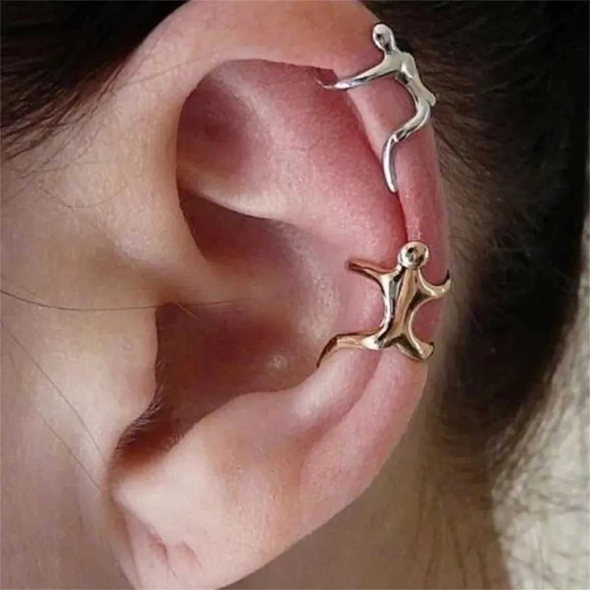 1PC Gold Color Silver Color Figure Shaped Earrings Ear Clip Climbing Climber Ear Cuff Non Pierced Ear Clip Cartilage EarringsX240913