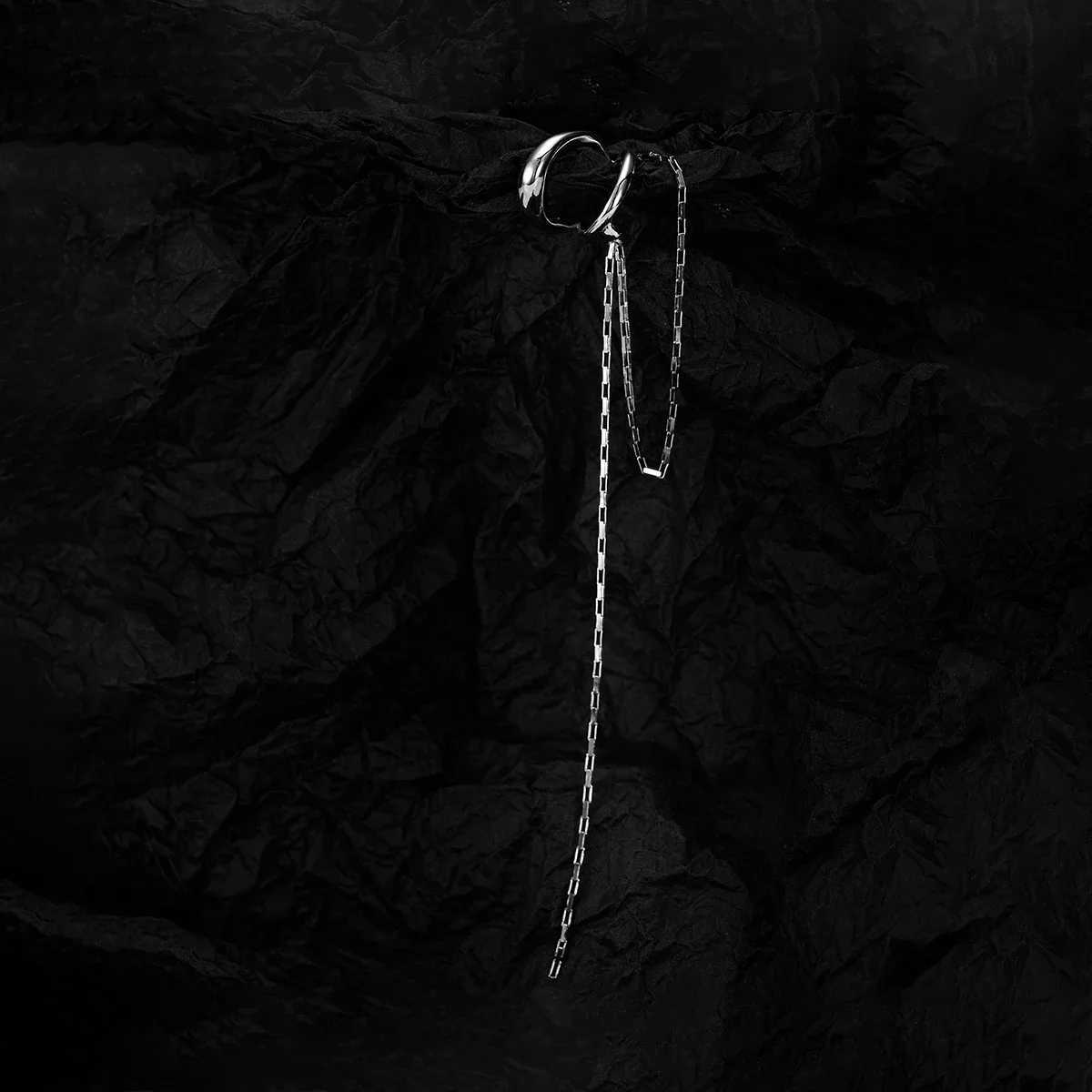 Korean version minimalist S925 sterling silver double-layer hollow geometric ear clip for womens long tassel ear bone clipX240913