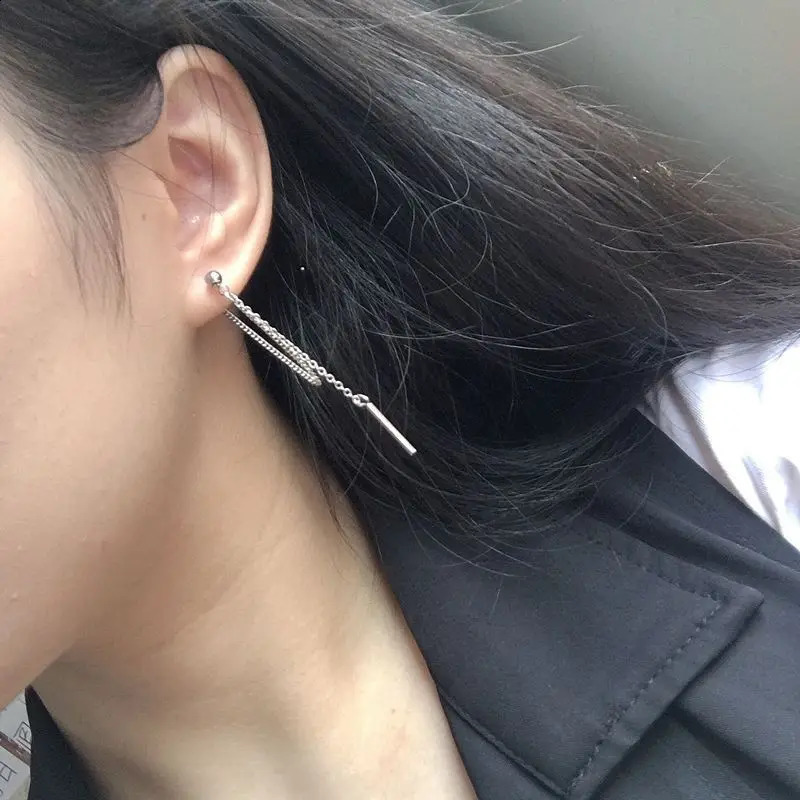 Korean Jewelry Women Long Tassel Drop Earrings Chain Metal Texture Dangle Brincos Statement Wholesale Bijoux Gift EB126 240906