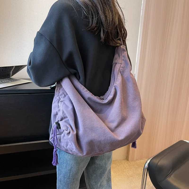 Large Capacity Canvas Shoulder Bag for Women College Student Book Fashion Travel Shopping Crossbody School Messenger 240913