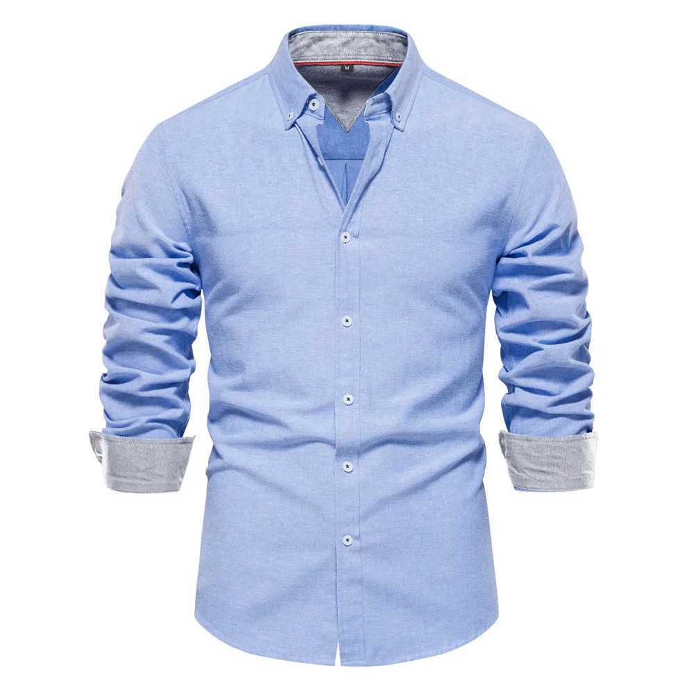S~2XL Mens Cotton Shirt 2024 Spring/Summer Solid Color Casual Polo Shirt Mens Long Sleeve Thin Breathable Shirt 7 Colors W240913
