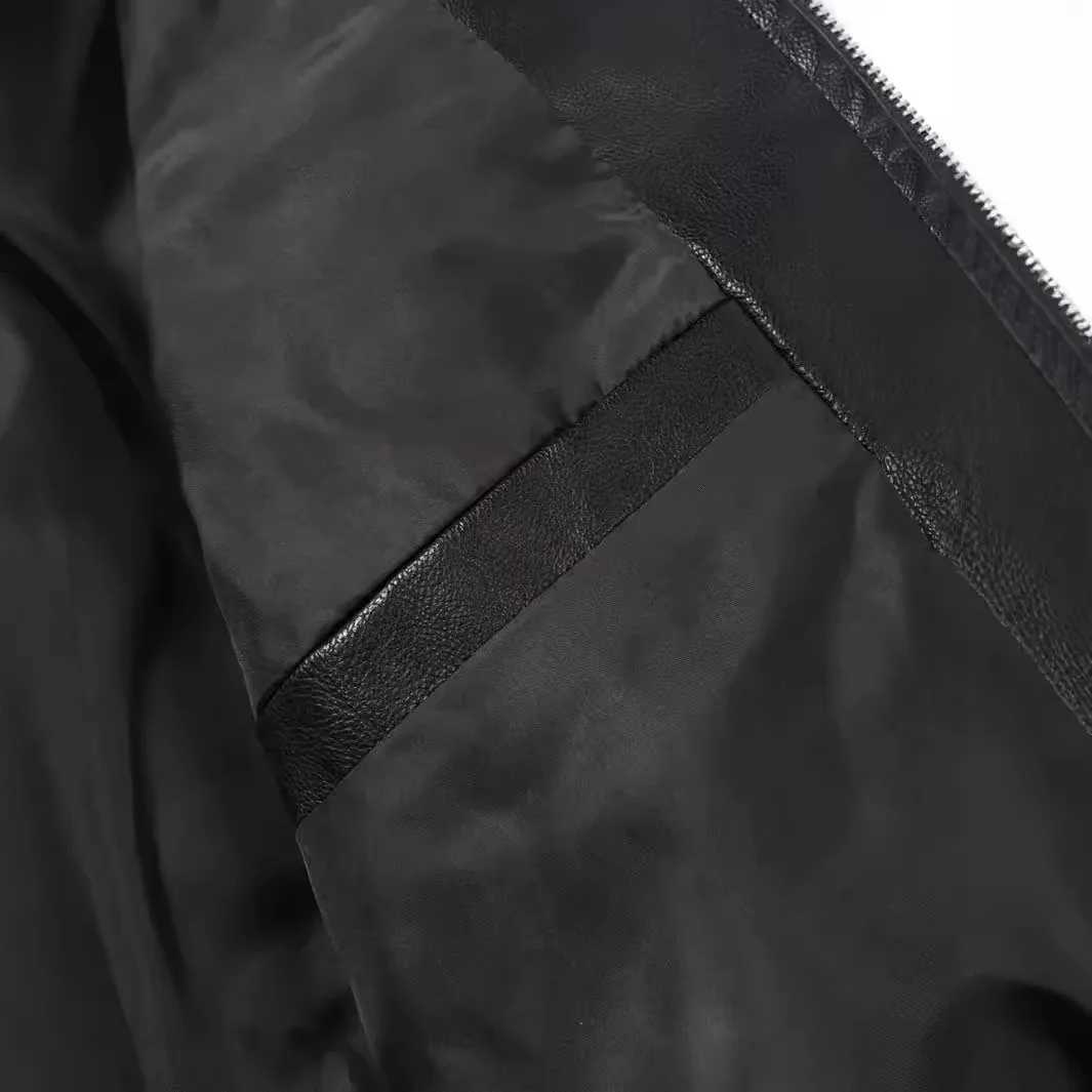 Motorcycle leather jacket mens multi pocket zipper stand collar slim fit spring and autumn high-quality mens leather jacketX240913