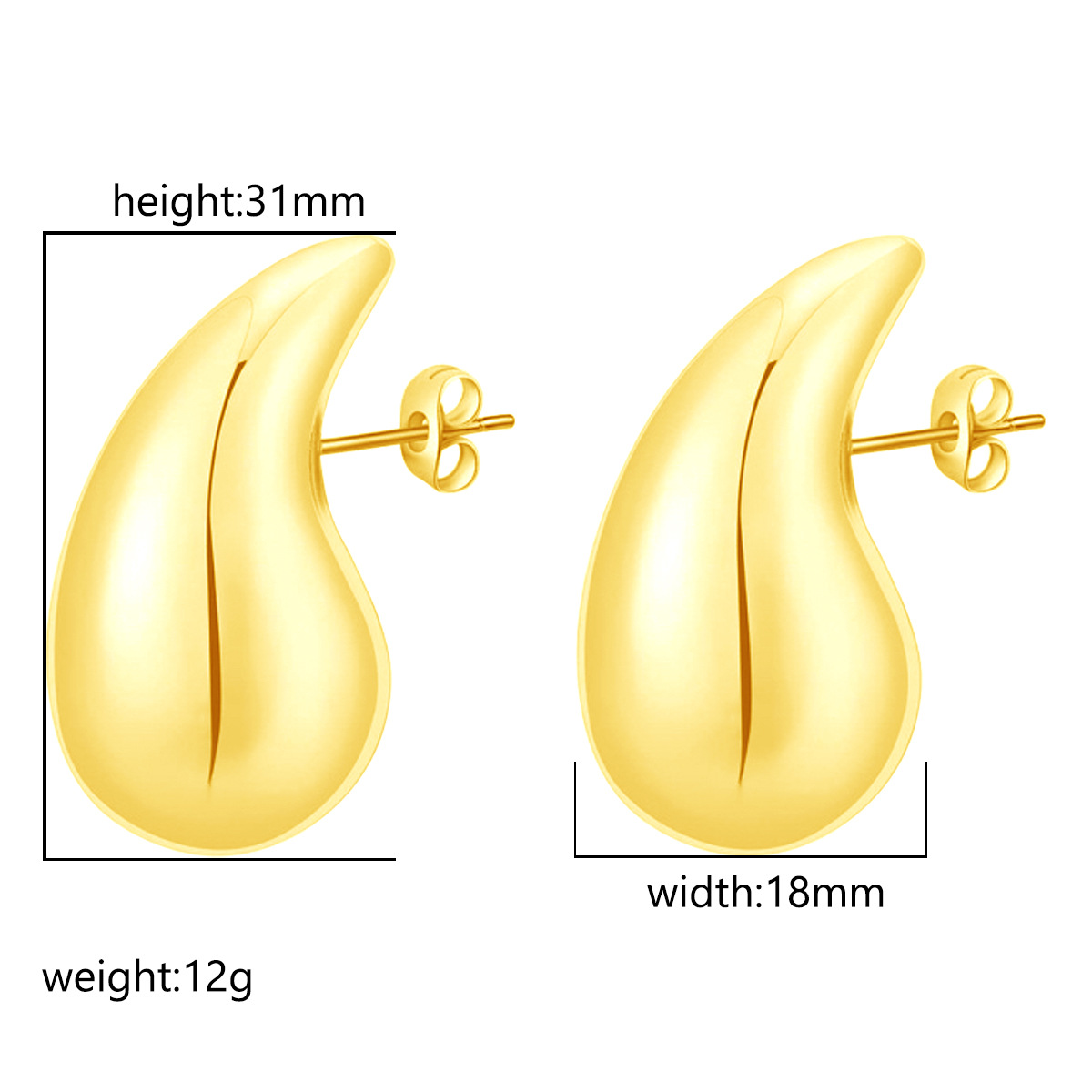 18k Gold Woman Water Drop Stud Earrings Chunky Charm Shiny Hollow Designer Jewelry Tarnish Free Stainless Steel Gold Earring Girls Gift Fashion Luxury