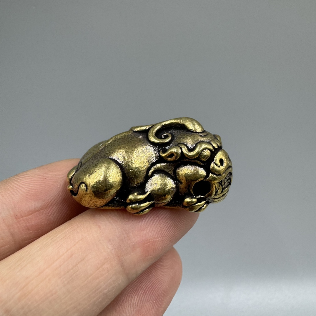 Solid Brass Animal Statue Tea Pet Ornament Lucky Beast Pixiu Figurine Toy Craft Brass Lucky Pixiu Keychain Pendant