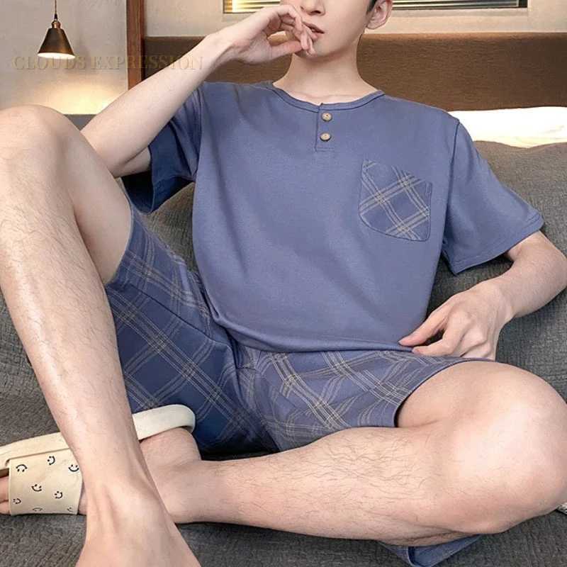 Summer Faux Cotton Knitted Short Sleeved Mens Pajamas Sets Polka Dots Black Pajama For Men Sleepwear Suits Homewear Big 4XL Size Y240913