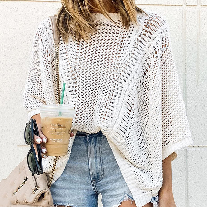 Sexy and elegant fake shirt, loose mesh knitted hollow beach bikini cover