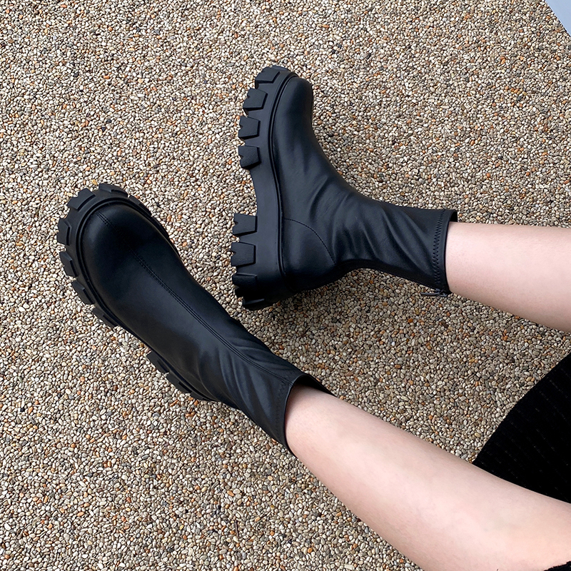 2024 Winter Women Stretch Ankle Zippe Lace-up Platform Boots black motorcycle boots modern women shoes e87b