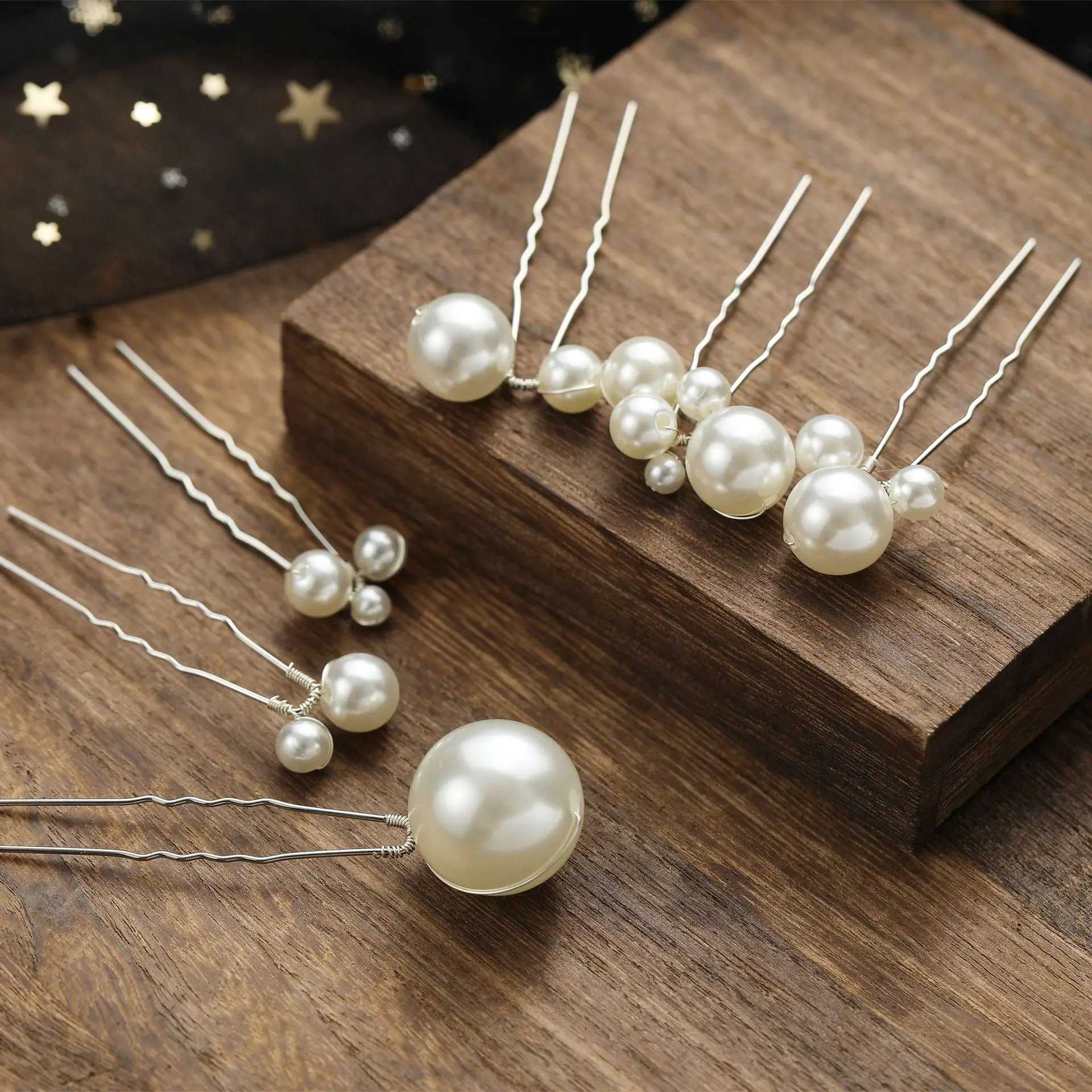 6PCS Fashion Womens White Pearl Alloy U-shaped Hairpin Bridal Wedding Hair Accessories Jewelry HeadpieceX240913