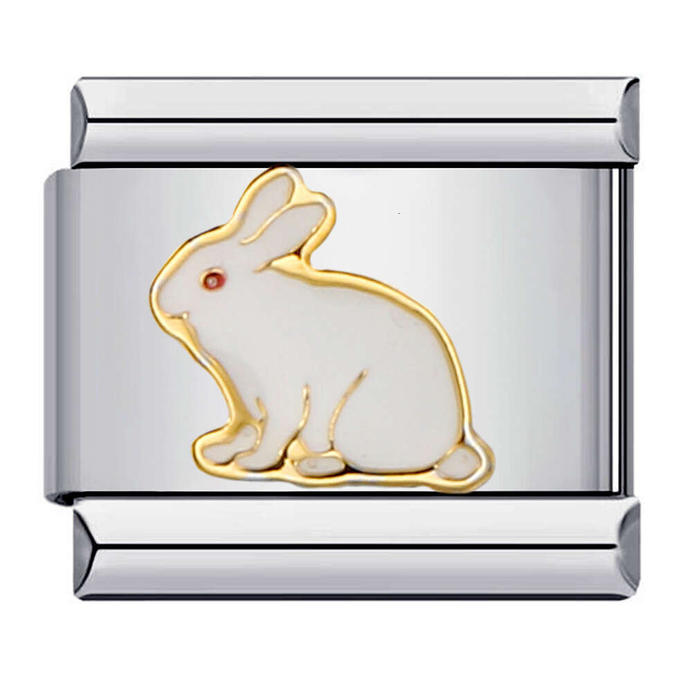 Fresh Titanium Gold Plated Enamel Cartoon DIY Bead Bracelet Welded Pattern Strap Chain Italian Charm Links Fit 9Mm Bracelet Jewelry DIY Making Gifts f