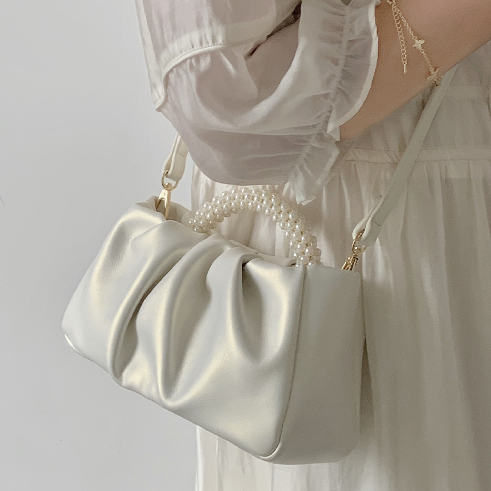 New Light Luxury Women's One Shoulder Narrow Design Elegant Pearl Handbag Mini Phone Bag High End PU Leather Women's Evening Cross Bag Walle