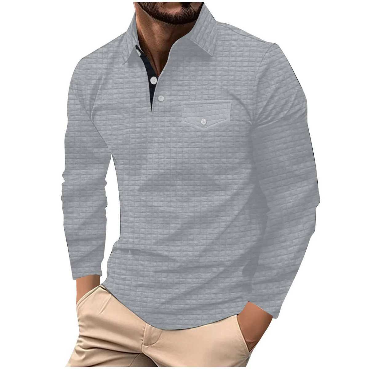 Autumn and winter checkered color contrast long sleeved hat pocket warm mens polo shirt W240913