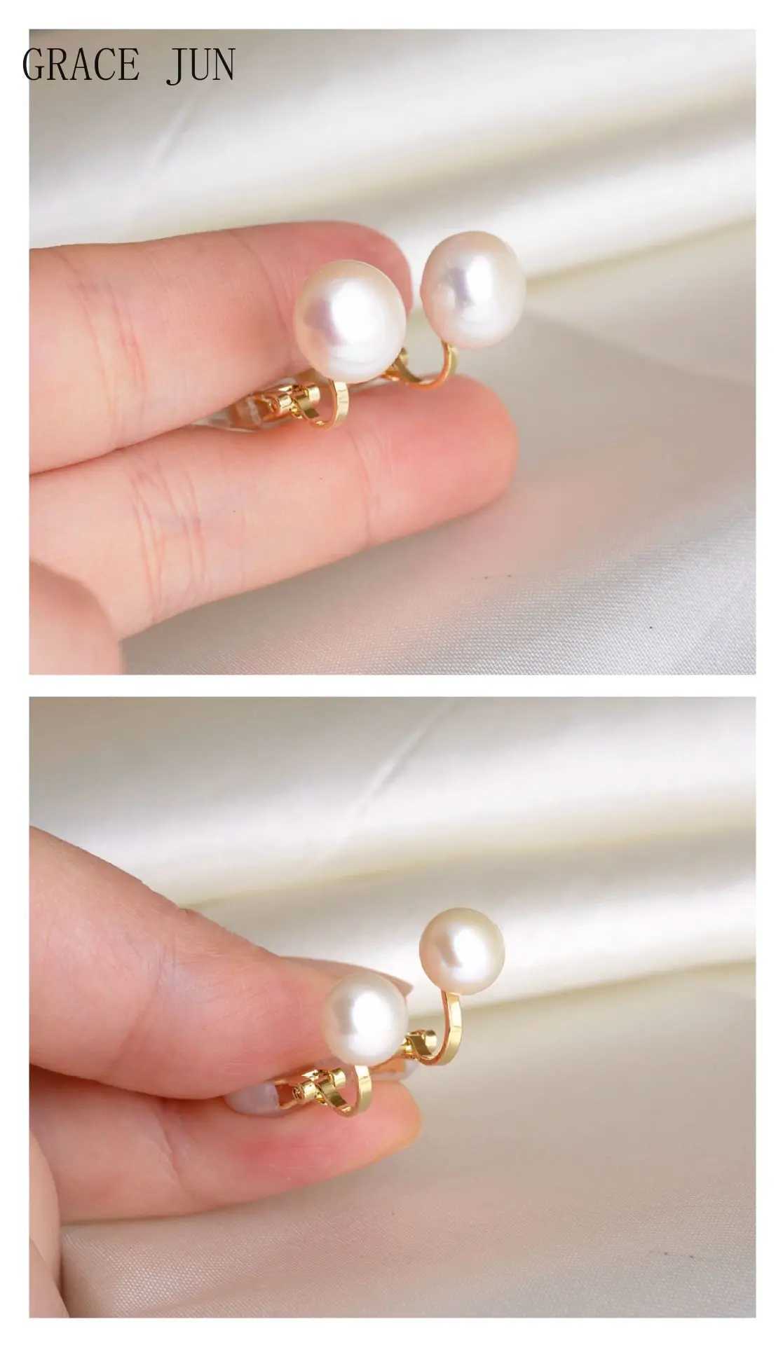 GRACE JUN Top Quality Freshwater Pearls Silver Plated Clip on Earrings for Women Girl Party Wedding Cuff Fake Piercing Ear ClipX240913