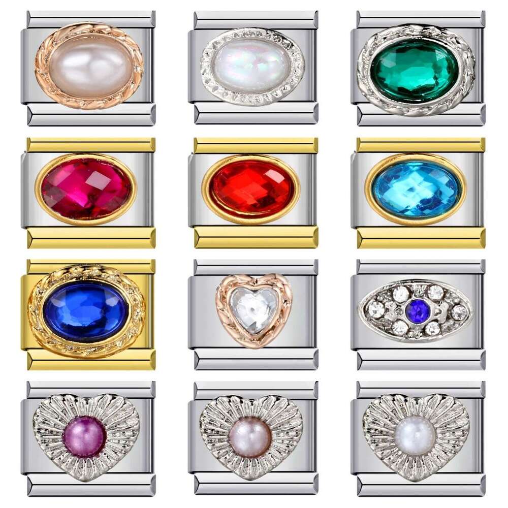 Inlaid New Titanium Steel Welding Enamel DIY Bead Bracelet Italian Charm Bracelet Italian Charm Links Fit 9Mm Bracelet Jewelry DIY Making Gifts