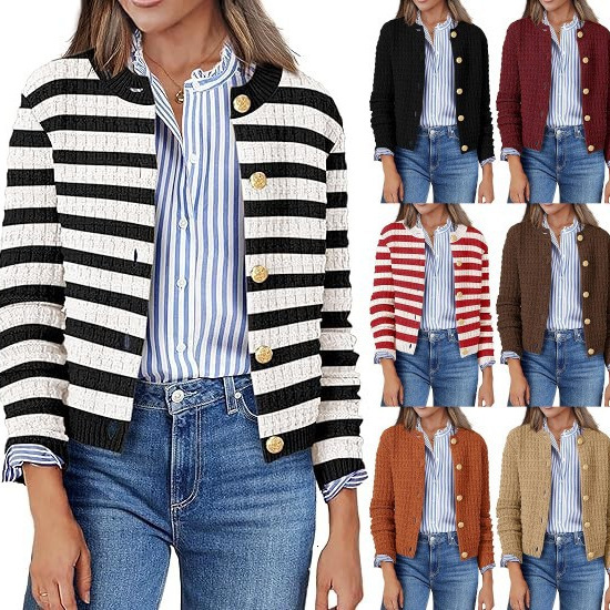 2024 Autumn/Winter Xiyin Hot Selling Knitted Striped Solid Color Commuter cardigan Women's Wear