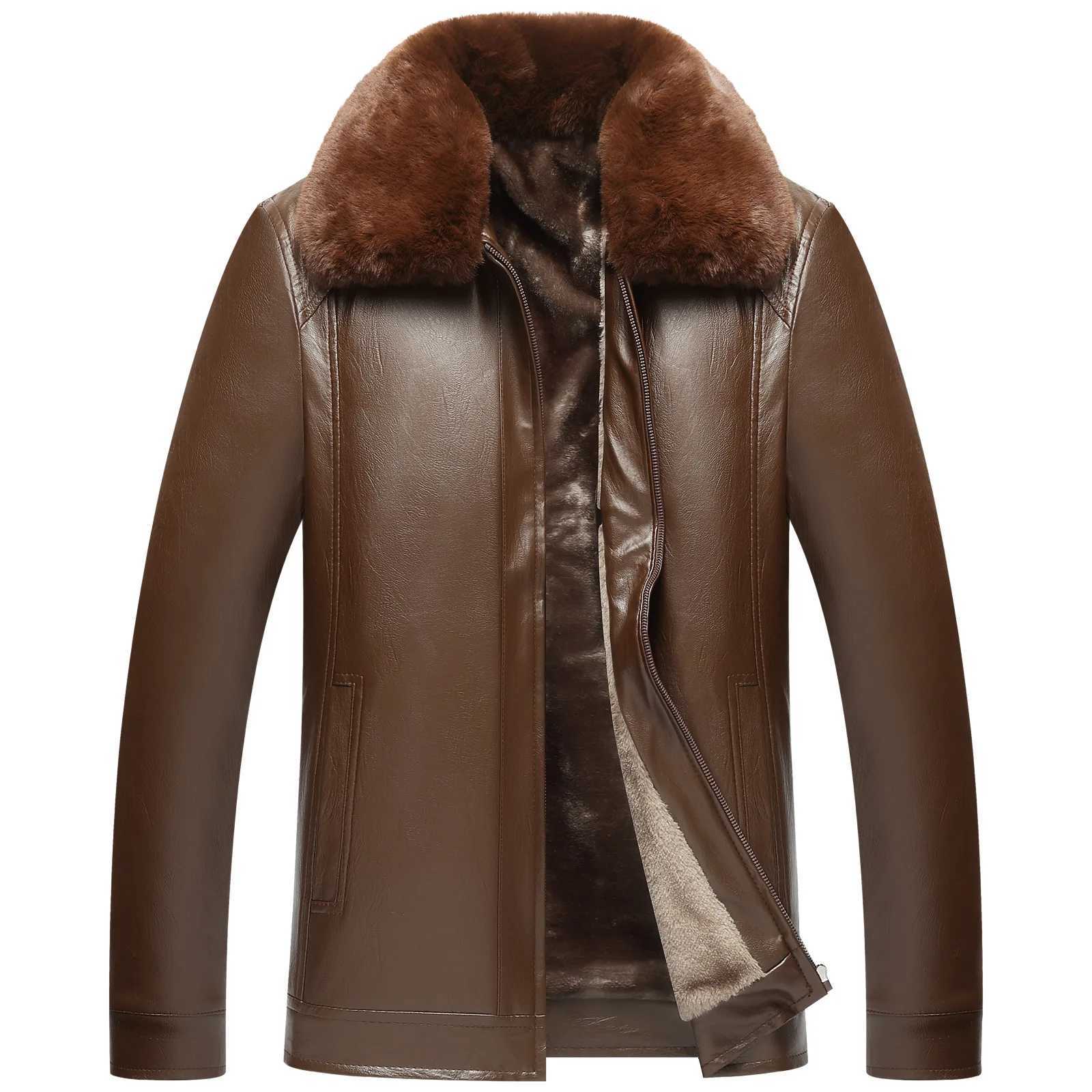 Middle-aged winter loose casual fur one middle-aged and elderly leather jacket mens new plus velvet dad wear pu leather jacketX240913