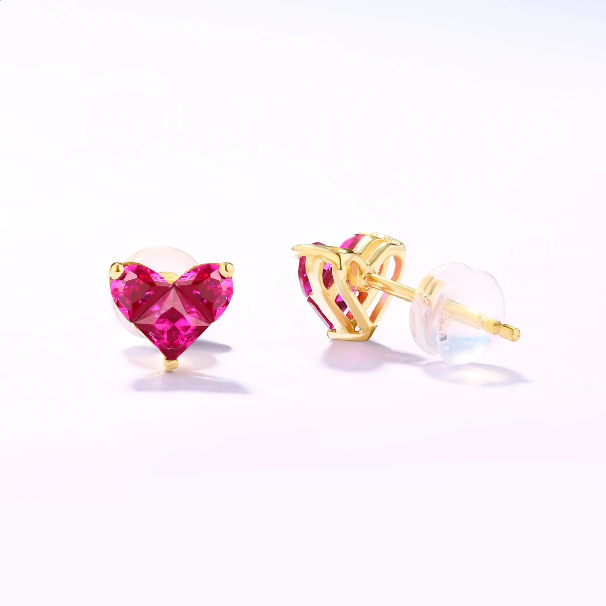 Allnoel Solid 9K14K18K gold earrings suitable for women red corundum heart sweet and romantic anniversary gift handmade jewelry 240912