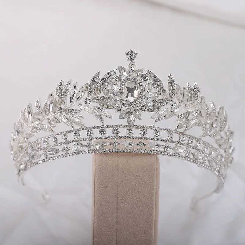 Luxury Royal Queen Crystal Leaf Wedding Crown for Women Rhinestone Diadem Banquet Tiaras Party Costume Hair Jewelry AccessoriesX240913