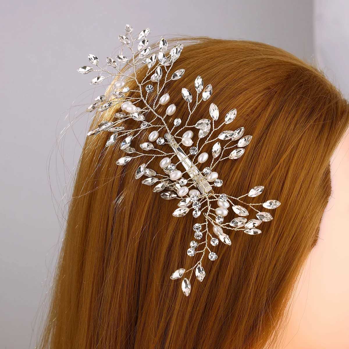 Bridal Wedding Hair Comb Pearl Flower Hair Piece Rhinestone Bridal Hair Ornament Lady (Silver)X240913