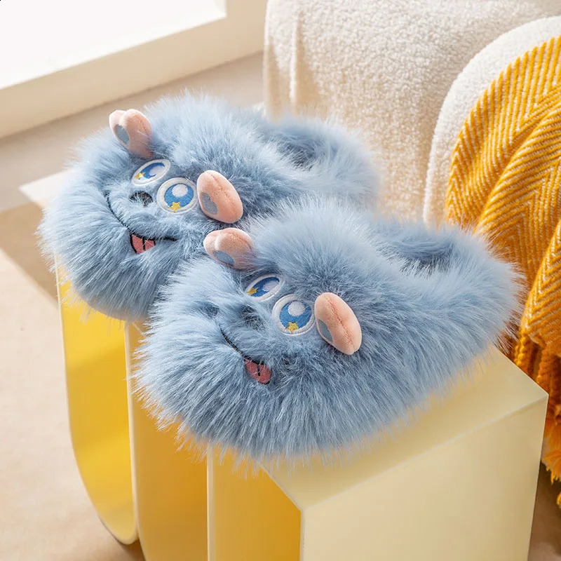 2024 fashion cotton slippers winter plush cute dog home indoor platform soled warm shoes non-slip couple fluff slippers 240910