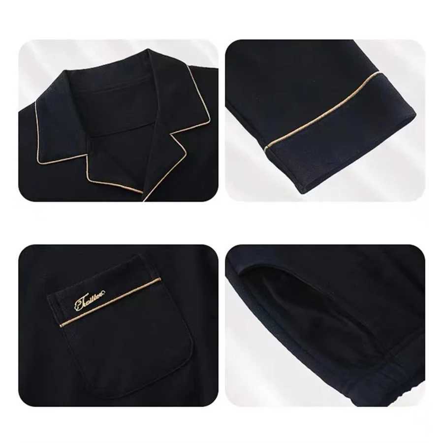 New 2024 Mens Cotton Pajamas Set Solid Color Long Sleeve Home Clothes for Man Four Season Casual Sleepwear 2 Pieces Loungewear Y240913