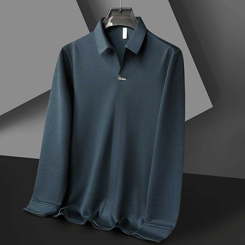 High end brand mens long sleeved textured polo shirt with collar Spring and Autumn high-quality new T-shirt Korean fashion mens clothing W240913