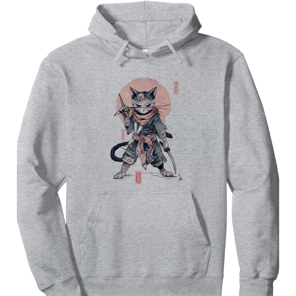 Hoodie for Mens Womens Ninja Cat Japanese Anime Warrior Kitten Cat Lover Design Pullover Hoodie Graphic Hoodies sweatshirt Pullover Long Sleeve