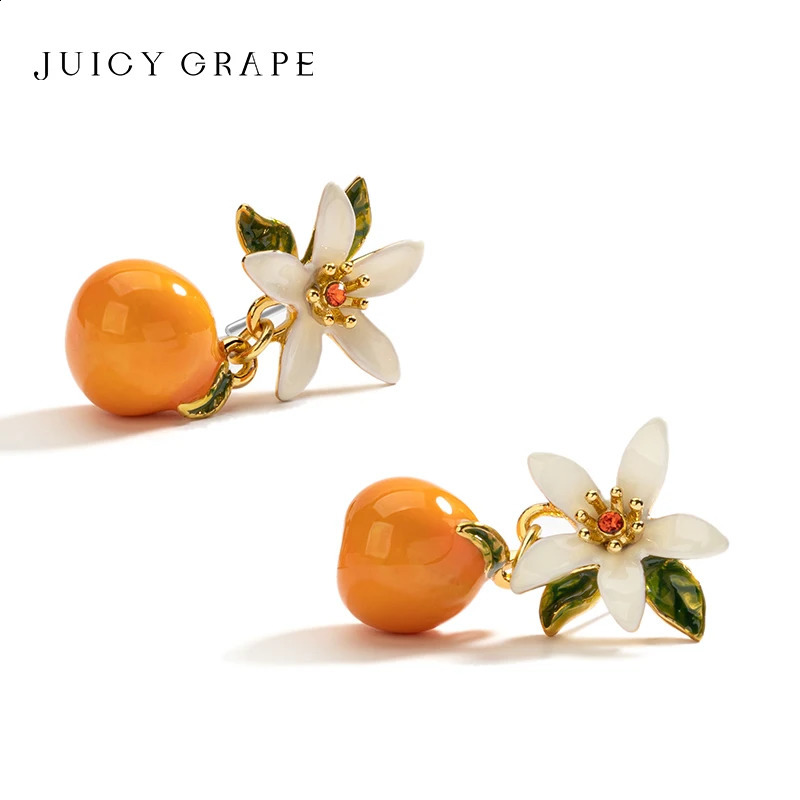 Juicy Grape Orange Drop Earrings Sweet Fruit Womens Handmade Flower 925 Silver Needle Christmas Gift 240912