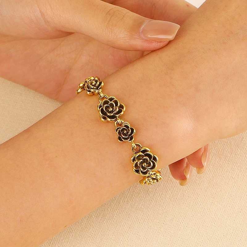 Vintage carved rose chain bracelet womens geometric handmade link adjustable bracelet wedding party jewelry W240913