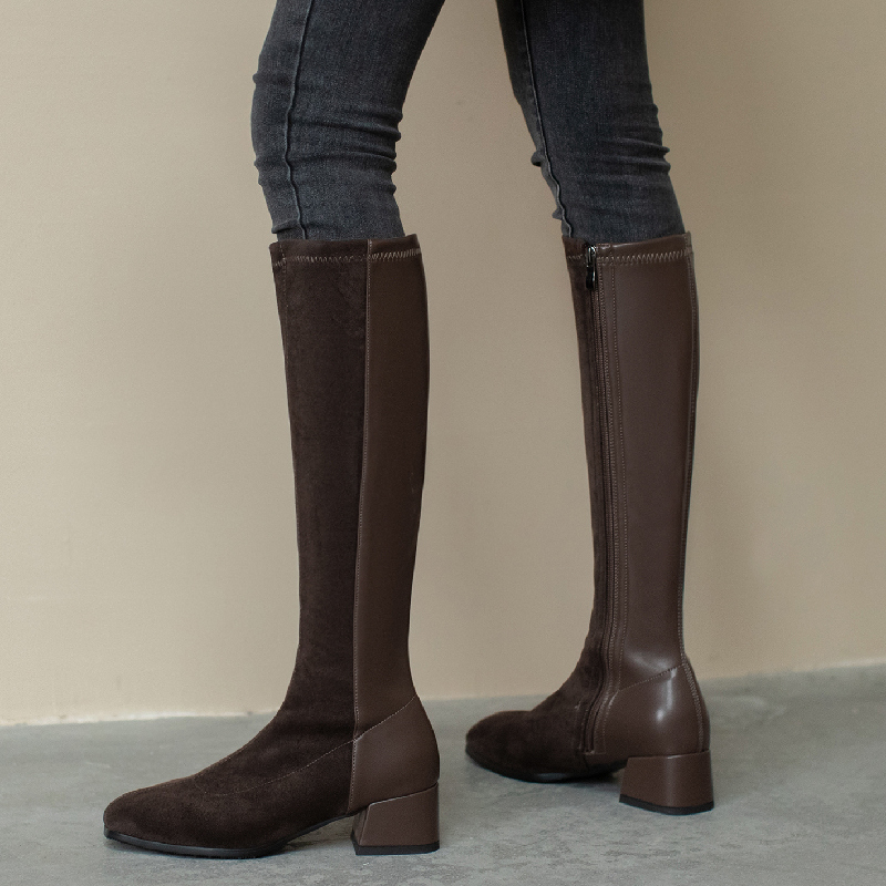 Knee Fashion High Women Suede Autumn Winter Warm Boots Female Black Low Heels Riding Boot Footwear Shoes Woman Comfortable bee1