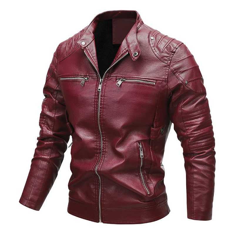 Mens Bomber Leather Jacket Outdoor Windproof and Waterproof Multi Pocket Tactical Motorcycle Lapel Top Casual Mens PU CoatX240913