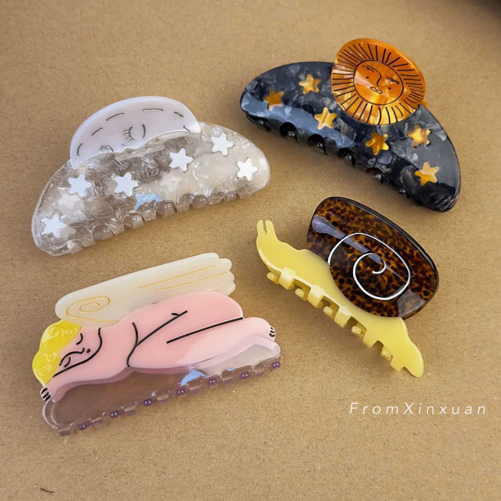 Creative Funny Acetate Sunflower Star Snail Hair Clip Claw For Women Medieval Sun Female Shark HairpinX240912