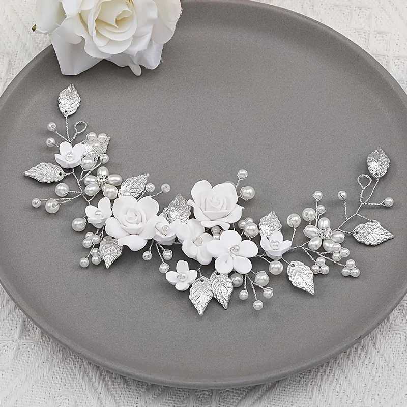 Ceramic Flower Hair Bands for Women Hair Wedding Accessories Bridesmaid Gifts Pearl Bridal Headband Elegant Wedding HeaddressX240913