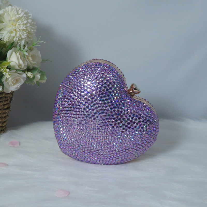 BaoYaFang Women wedding bag bride Party heart purse Day Clutches Bling AB Crystal Handbags Evening Bag