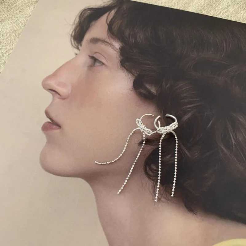 Real 925 Sterling Silver Bow Tassels Without Ear Holes Clip Earrings for Women Light Luxury Fine Jewelry Minimalist AccessoriesX240913