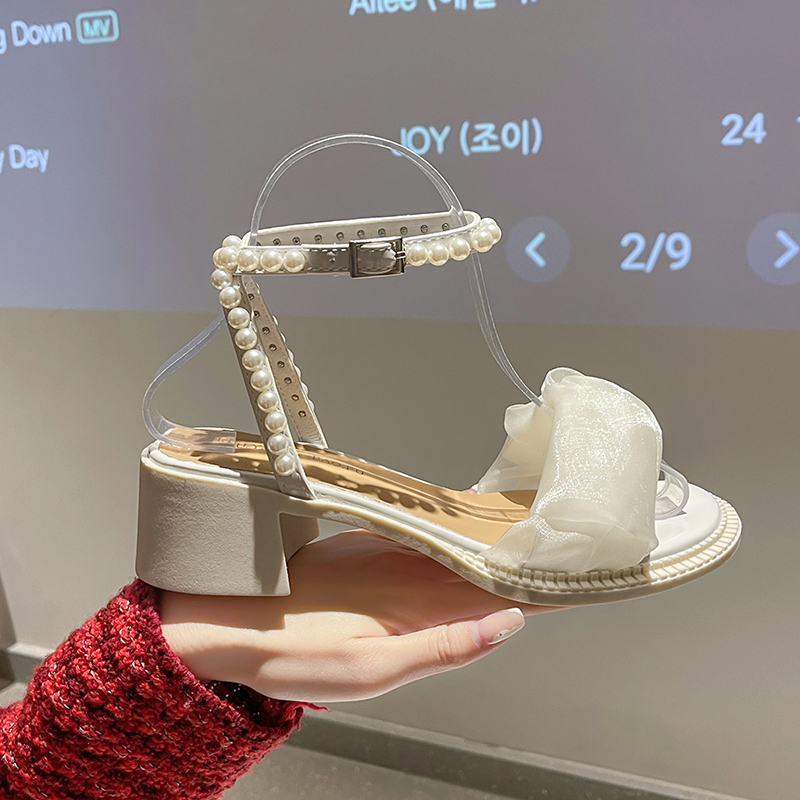 Beige Heeled Sandals Comfort Shoes for Women Med 2022 Summer Buckle Strap Black Medium Low Block Bow Clear High New Fashion