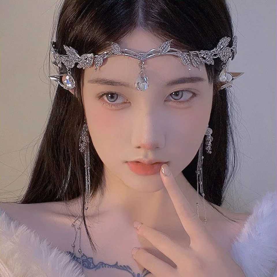 Wedding Hair Tiara Crystal Bridal Tiara Crown Silver Color Diadem Veil Tiaras Wedding Hair Accessories Headpieces Head JewelryX240913