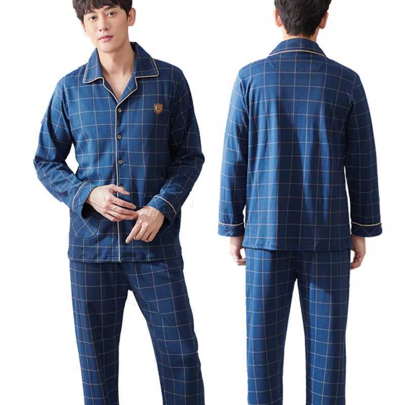 Winter Cotton Pajamas Set Men Button-Down Warm Pijamas Hombre Pure Cotton Sleepwear Homeclothes PJ Grey Plaid Pyjama Plus Size Y240913