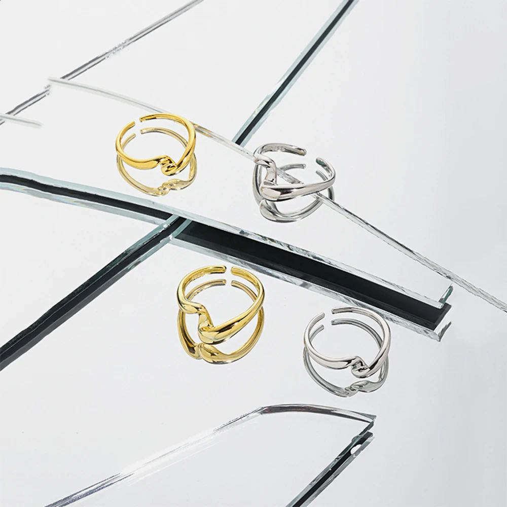 ANDYWEN 925 sterling silver gold elastic geometric irregular adjustable ring for ordinary women ious exquisite jewelry 240906