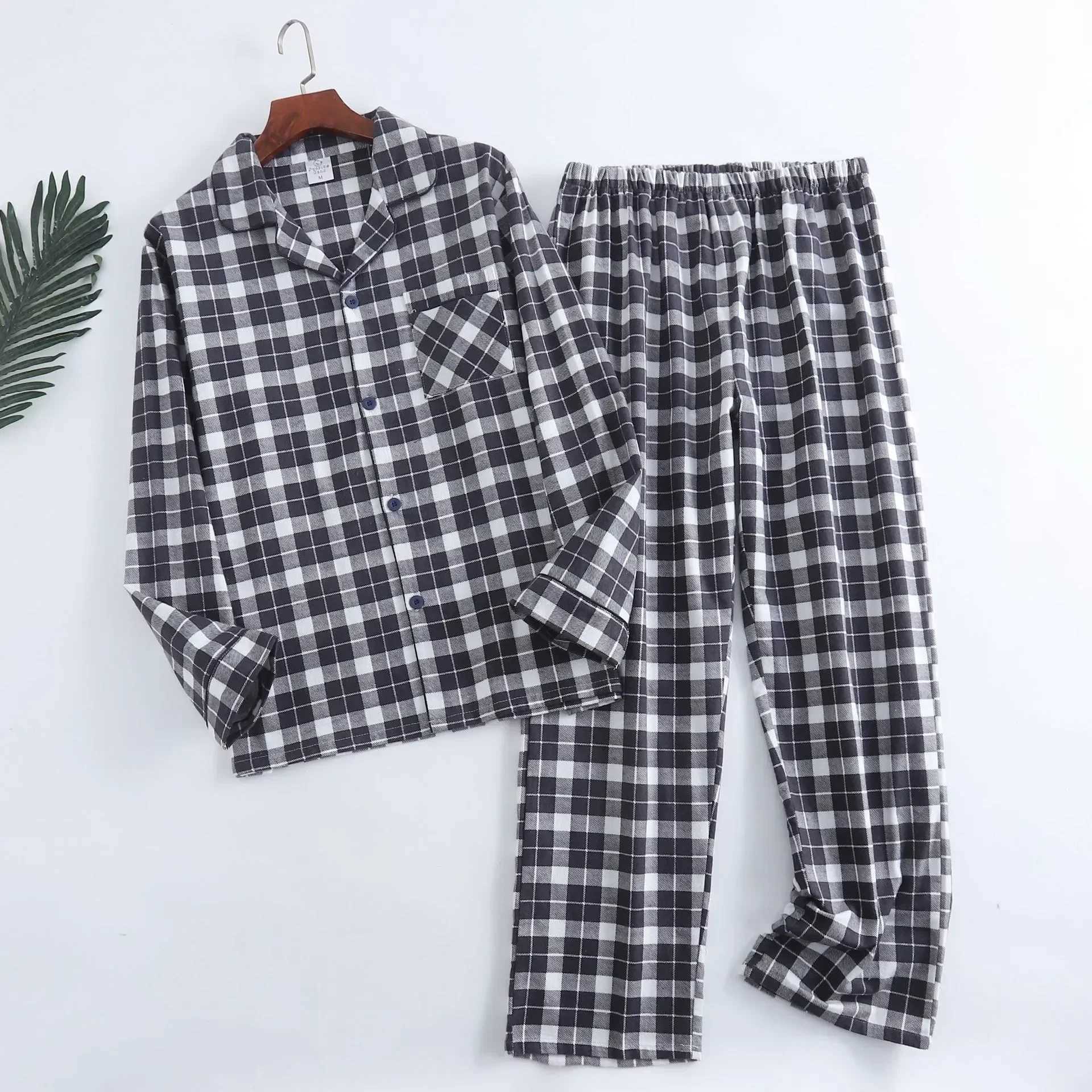 Winter Plaid Pajamas And Colors Homewear Sleepwear Warm Multi Trousers Long-sleeved Design For Autumn Flannel Cotton Men Sets Y240913