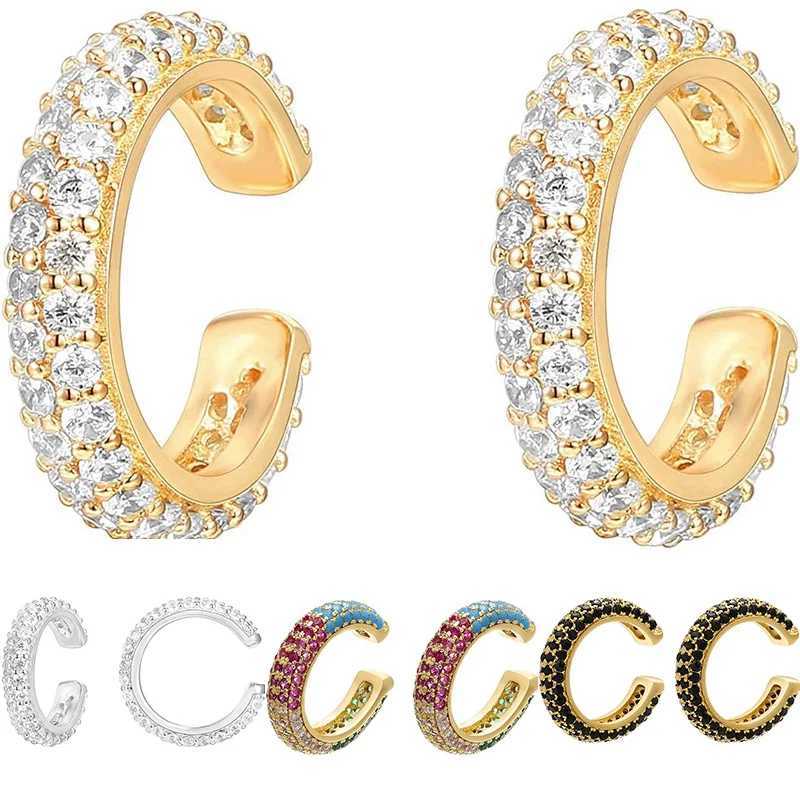 Cubic Zirconia Sparkling C Huggie Ear Cuff Earrings 2024 Trend for Women 14K Gold Plated Hoop Clip on Cartilage EarringX240913
