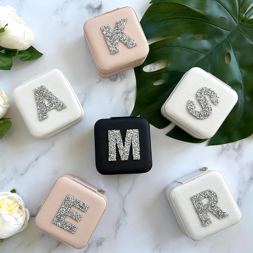 Personalized Rhinestone Initial Jewelry Box Travel Jewelry Case Mothers Day / Birthday / Holiday Gifts for Her Bridesmaid Party 240910