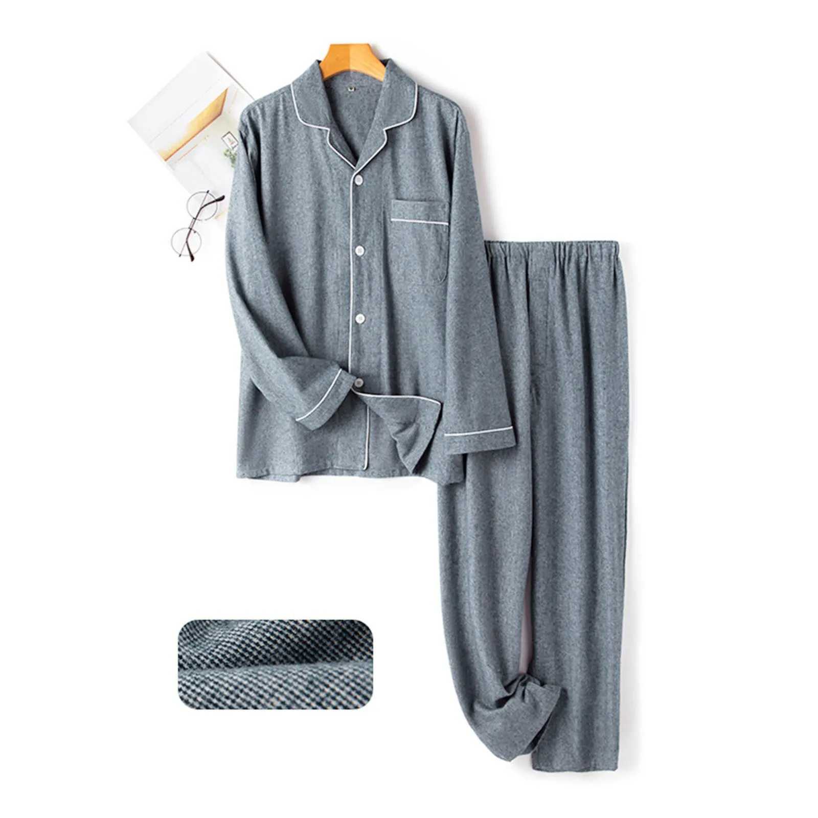 MenS Checked Pajama Set Loungewear Buttoned Long Sleeve Trousers 8 Home Wear Pajamas For Man Fall Winter Y240913