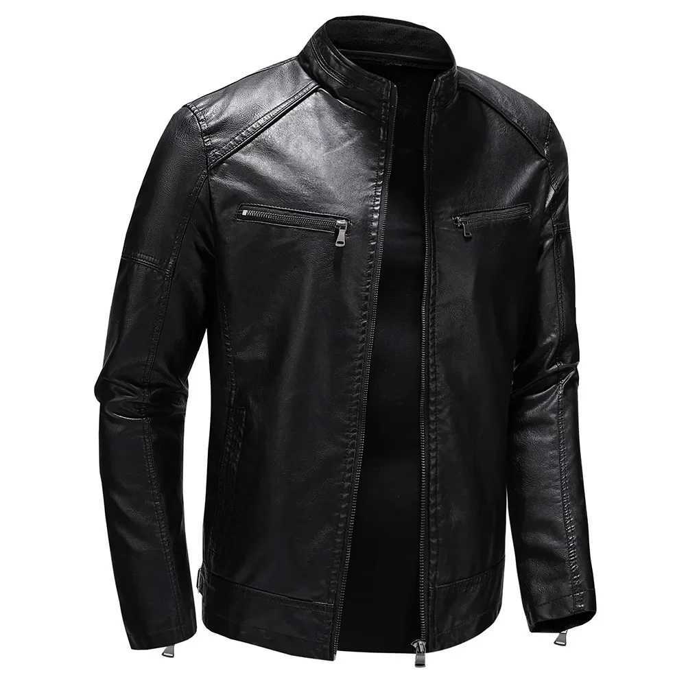 2024 Mens Autumn/Winter New Collection Mens PU Leather Jacket Short Style Stand up Collar Youth Motorcycle Leather JacketX240913