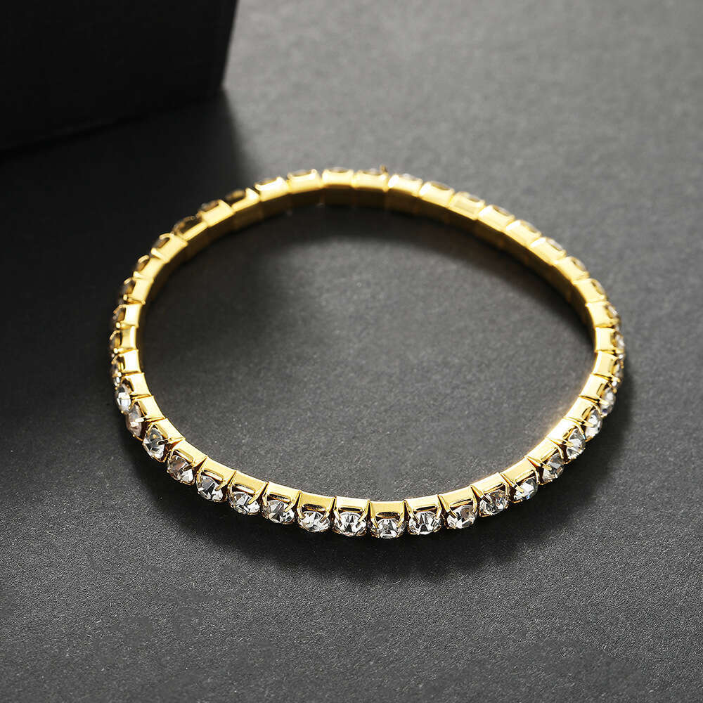 New single row square zircon inlaid bracelet for women fashionable and simple single row full diamond tennis chain wholesale Gold Plate Diamond design