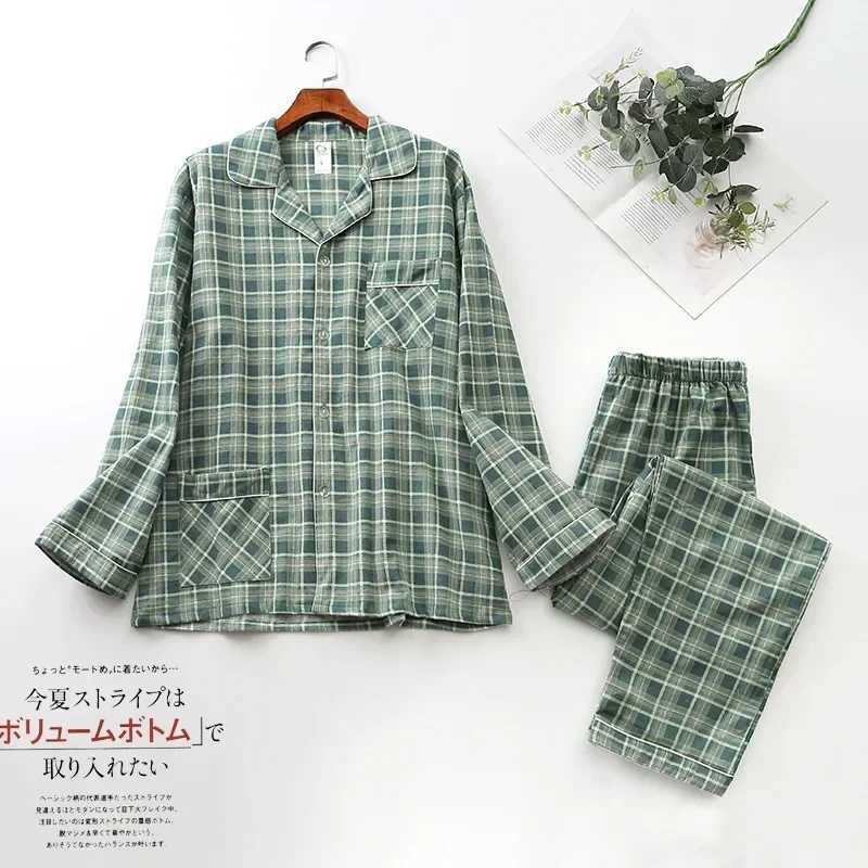 Pajama Men Clothing Sets for Spring Autumn and Winter Long-sleeved Trousers Suits Brushed Cloth Cotton Plaid Pajamas Men Suit Y240913