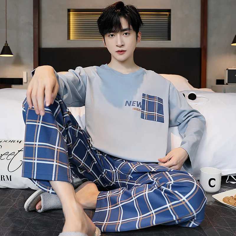 2 Sets of Mens Pajamas Homewear Boys Spring and Autumn Long-Sleeved Trousers Cotton Leisure Autumn and Winter Homewear Sets Y240913