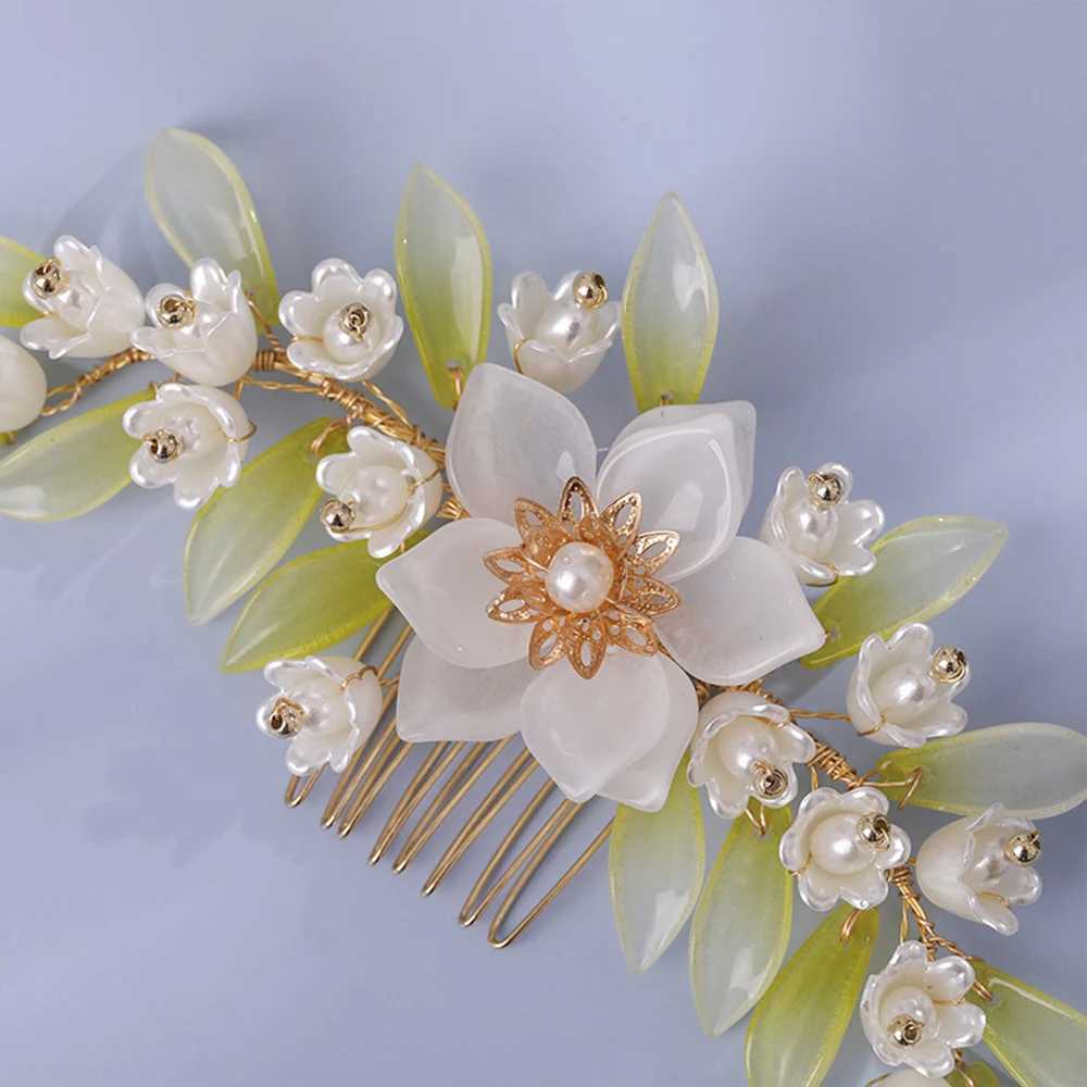 Floral Hair Comb Chinese Hanfu Hair Accessories For Women Green Flower Alloy Hairpin Hair Clips Vintage Girls Headwear JewelryX240913