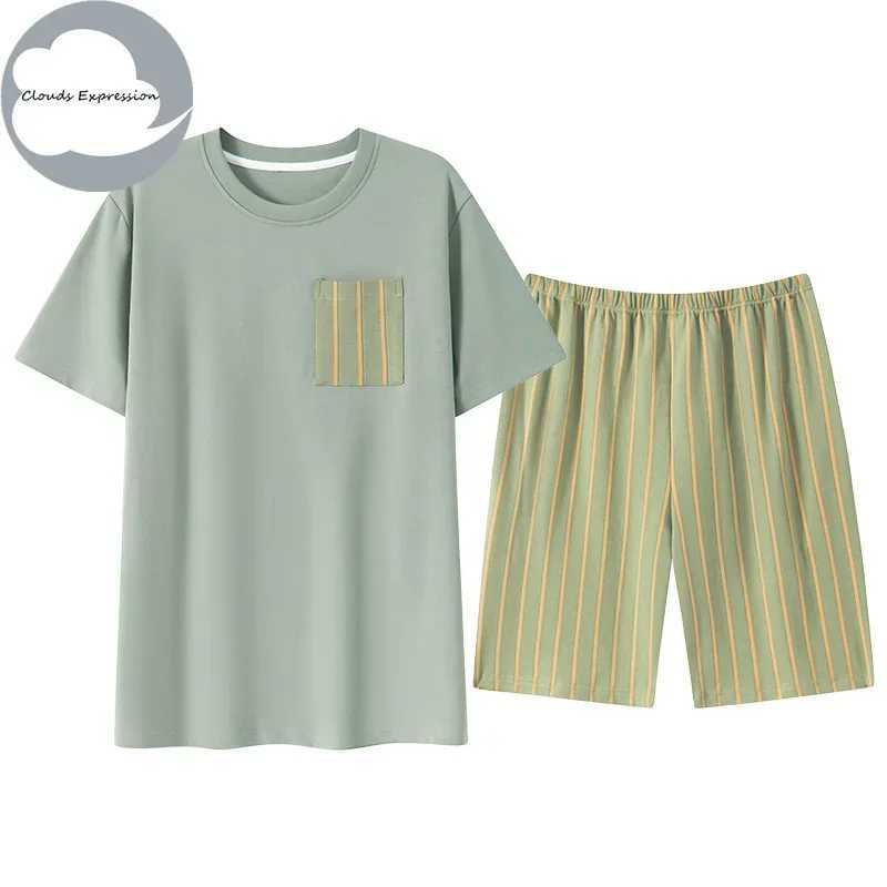 Summer Knitted PJ Mens Pyjamas Pajamas Casual Pjs Lounge Sets Masculine Sleepwear Nightwear Pijamas Plus 3XL Homewear Fashion Y240913