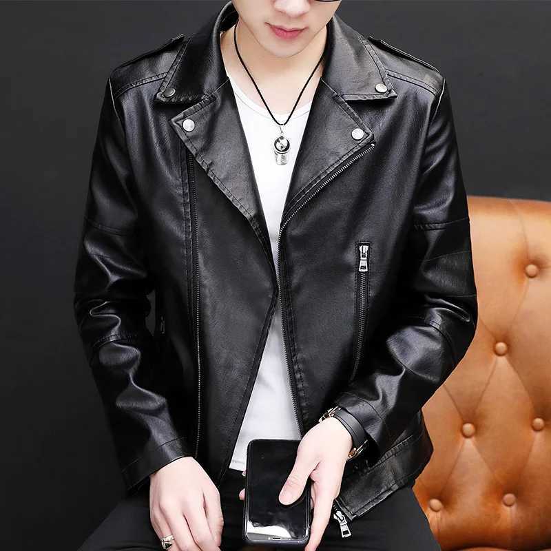 Mens Leather Jacket New Coat Korean Version Trend Slim Handsome Youth Spring and Autumn Motorcycle Casual Jacket ClipX240913